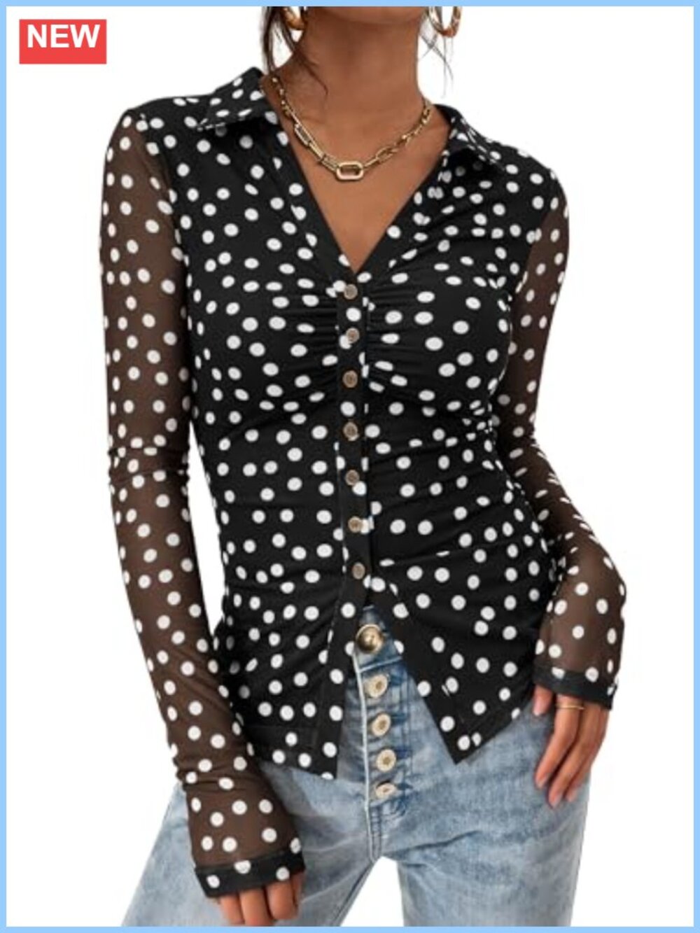 Women's Floral Mesh Blouse Long Sleeve Square Neck